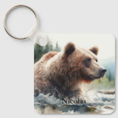 Porte-clés Aquarelle Grizzli Ours Faune Nature Art (Recto)