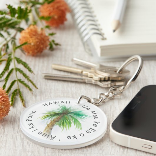 Porte-clés Aquarelle Hawaii Motto Palm Tree (Devant Droit)