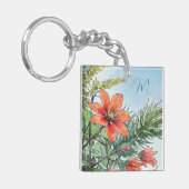 Porte-clés Aquarelle illustrée Botanique Orange Floral (Devant gauche)