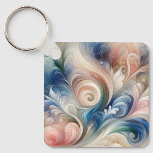 Porte-clés Aquarelle Imaginaire Floral Pastel Bleu & Crème