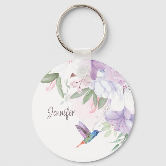 Porte-clés Aquarelle Jardin Fleurs Hummingbird Bird Keycha (Recto)