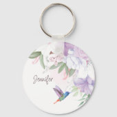 Porte-clés Aquarelle Jardin Fleurs Hummingbird Bird Keycha (Verso)