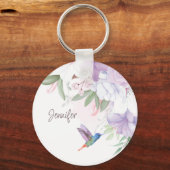 Porte-clés Aquarelle Jardin Fleurs Oiseau de colibri (Recto)