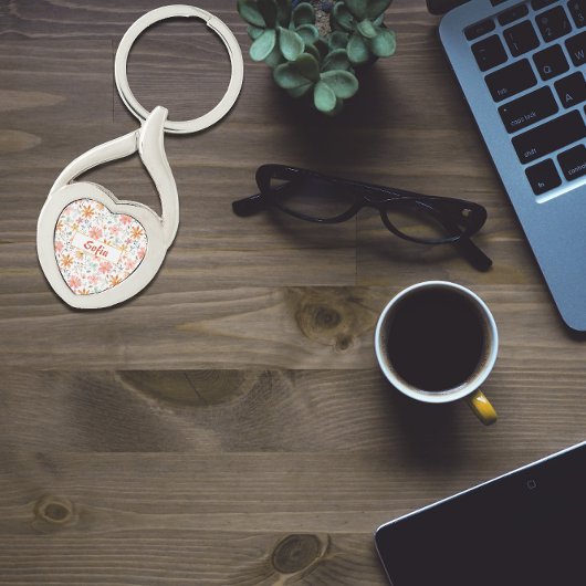 Porte-clés Aquarelle jardin motif orange Porte - clé métalliq