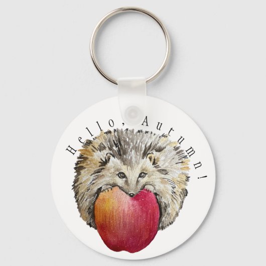 Porte-clés Aquarelle joli hérisson et pomme (Recto)