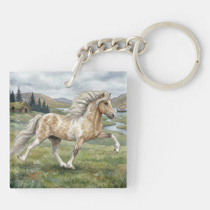 Porte-clés Aquarelle Jument Islandaise Pinto Charismatique