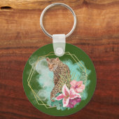 Porte-clés Aquarelle Léopard et Cadre Tropical (Recto)