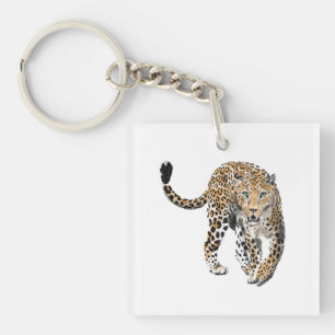 Porte-clés aquarelle léopard jungle chat animal peint vert