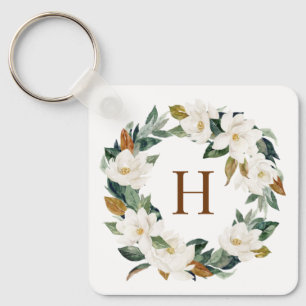 Porte-clés Aquarelle Magnolia et Eualyptus Wreath Monogramme