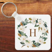 Porte-clés Aquarelle Magnolia et Eualyptus Wreath Monogramme (Recto)
