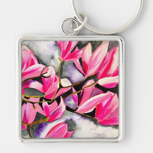 Porte-clés Aquarelle magnolia rose (Devant)