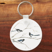 Porte-clés Aquarelle Magpie Oiseau Famille Animal (Recto)