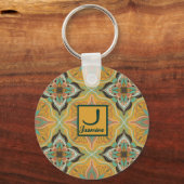 Porte-clés Aquarelle Marocaine Jaune Floral (Recto)