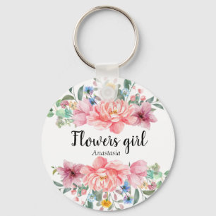 Porte-clés Aquarelle moderne Fleurs roses