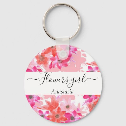 Porte-clés Aquarelle moderne Fleurs roses (Recto)