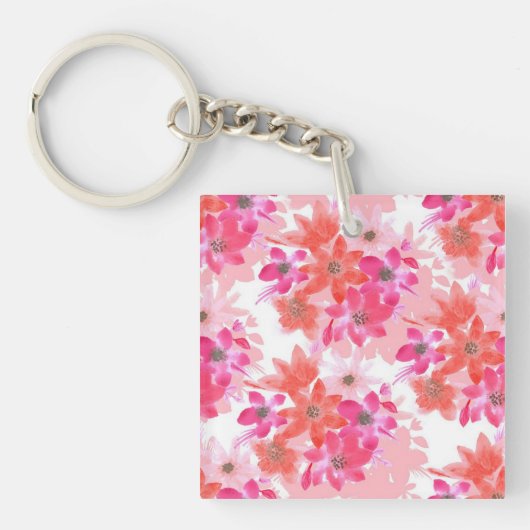 Porte-clés Aquarelle moderne Fleurs roses (Devant)