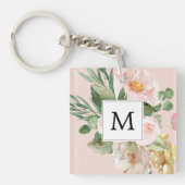 Porte-clés Aquarelle moderne Fleurs roses Monogrammes (Devant)