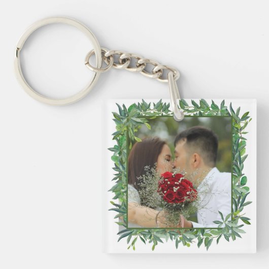 Porte-clés Aquarelle moderne Vert Mariage Photo (Devant)