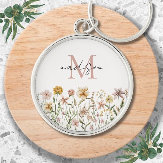 Porte-clés Aquarelle monogramme Fleur sauvage Floral de prair
