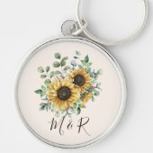 Porte-clés Aquarelle monogramme Vintage Tournesol rustique (Devant)