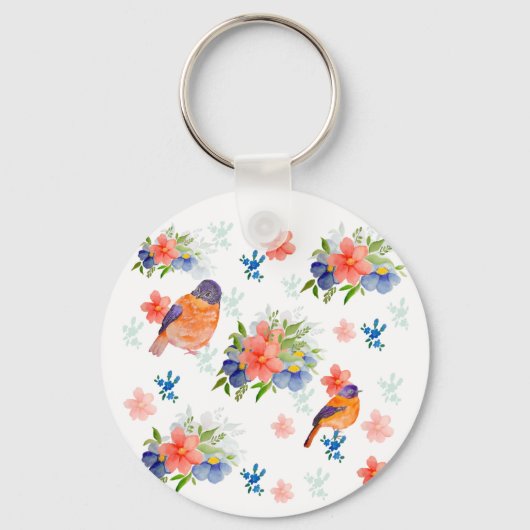 Porte-clés Aquarelle motif avec oiseaux et bouteille de fleur (Recto)