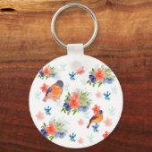 Porte-clés Aquarelle motif avec oiseaux et bouteille de fleur (Recto)