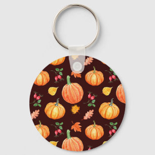 Porte-clés Aquarelle Motif Floral Citrouille d'automne