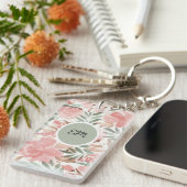 Porte-clés Aquarelle Motif Floral Monogramme (Devant droit)