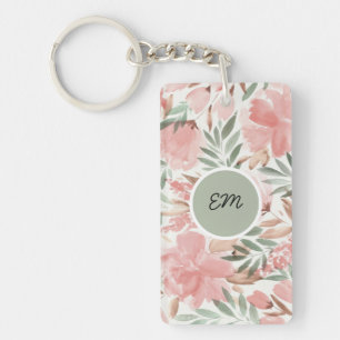 Porte-clés Aquarelle Motif Floral Monogramme