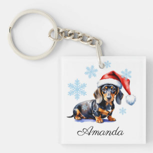 Porte-clés Aquarelle noir et tan Dachshund Chien de Noël