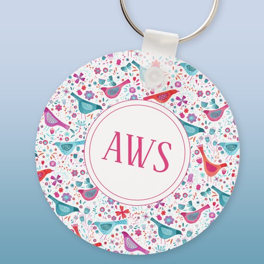 Porte-clés Aquarelle Oiseaux Lumineux Monogramme