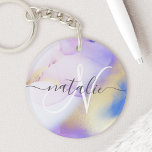Porte-clés Aquarelle Or Violet Luxe Personnalisé Nom Monogram<br><div class="desc">Personnalisez facilement ce style glamour abstrait couleur lilas peinture et faux or spray arrière - plan avec vos détails personnalisés.</div>