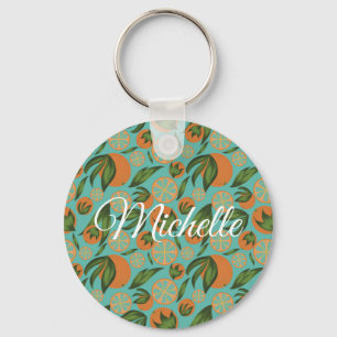 Porte-clés Aquarelle Orange Turquoise Botanique Personnalisée