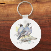 Porte-clés Aquarelle originale California Quail. Oiseau (Recto)