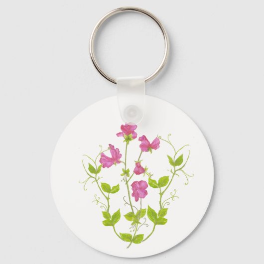 Porte-clés Aquarelle originale Pois doux, Fleur de jardin (Recto)