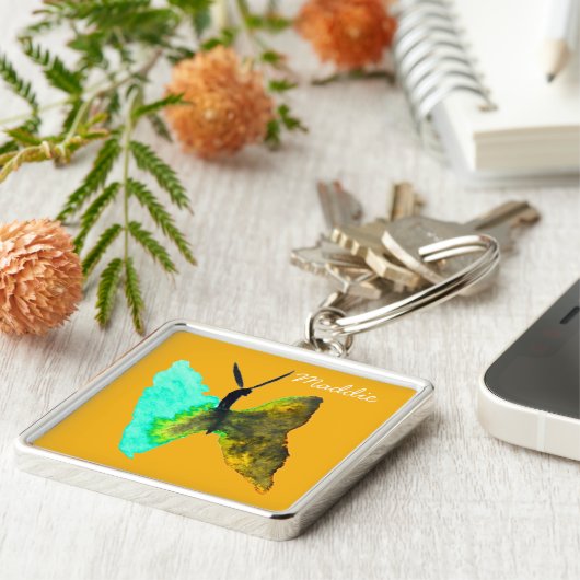 Porte-clés Aquarelle papillon aqua joli (Côté)