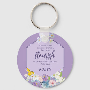 Porte-clés Aquarelle Pastel Fleurs Bible Verse Personnalisée