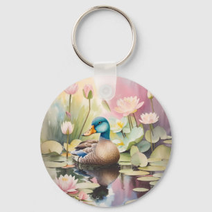 Porte-clés Aquarelle Peinture canard sur un étang