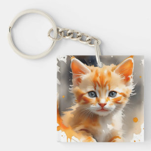 Porte-clés Aquarelle peinture d'un chat orange mignon