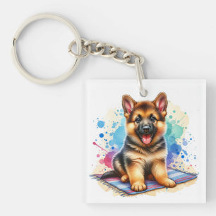 Porte-clés Aquarelle personnalisée Berger Allemand Chien Chie