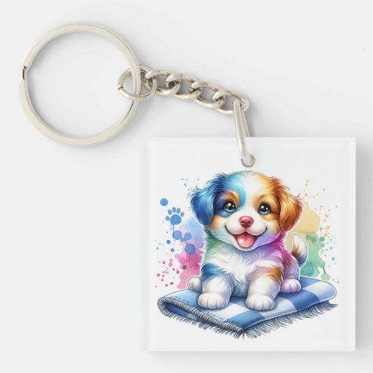 Porte-clés Aquarelle personnalisée Mutt Chien Chien Chien (Devant)