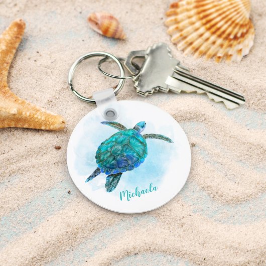 Porte-clés Aquarelle personnalisée Tortue de mer