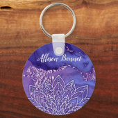 Porte-clés Aquarelle personnalisée violet blanc Mandala (Recto)