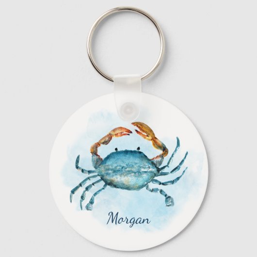 Porte-clés Aquarelle Plage de crabe bleu personnalisée (Recto)