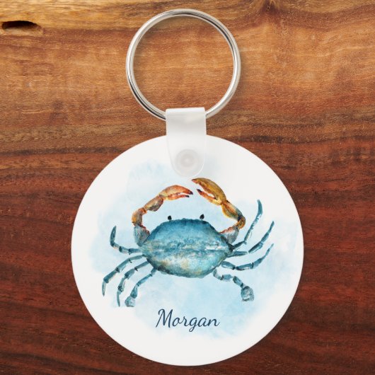 Porte-clés Aquarelle Plage de crabe bleu personnalisée (Recto)