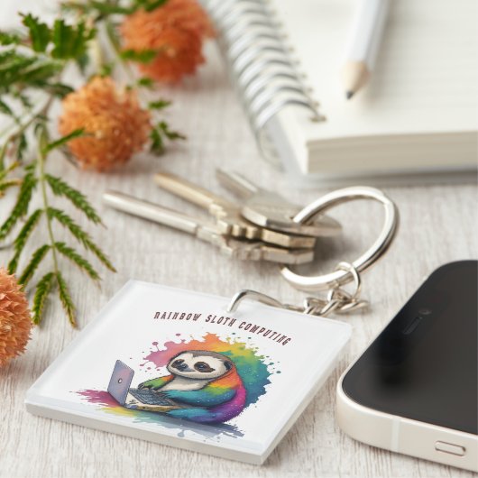 Porte-clés Aquarelle Rainbow Cute Sloth Computing (Devant Droit)