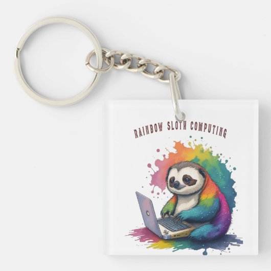 Porte-clés Aquarelle Rainbow Cute Sloth Computing (Devant)