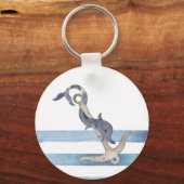 Porte-clés Aquarelle Rayures Bleu Clair Ancre Nautique (Verso)