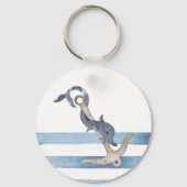 Porte-clés Aquarelle Rayures Bleu Clair Ancre Nautique (Verso)
