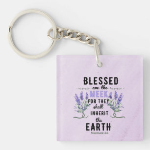 Porte-clés Aquarelle rétro Matthew 5:5 Lavender